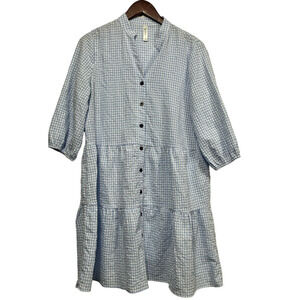Women’s Beachsissi Plaid Print Button Up Split Neck Tynic Dress / Size-M